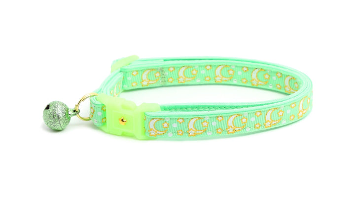 Gold Moons and Stars on Mint Green Cat Collar Pugs2Persians