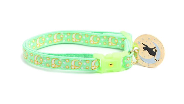 Gold Moons and Stars on Mint Green Cat Collar Pugs2Persians