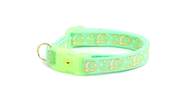 Gold Moons and Stars on Mint Green Cat Collar Pugs2Persians