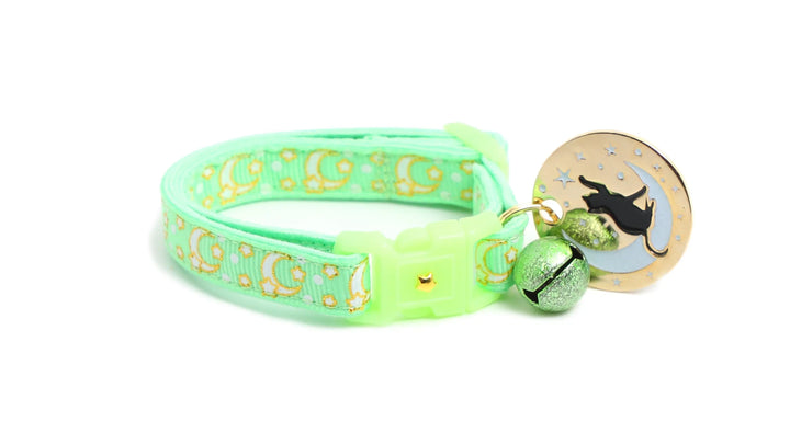 Gold Moons and Stars on Mint Green Cat Collar Pugs2Persians