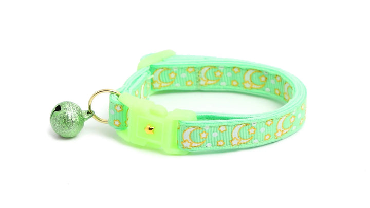 Gold Moons and Stars on Mint Green Cat Collar Pugs2Persians