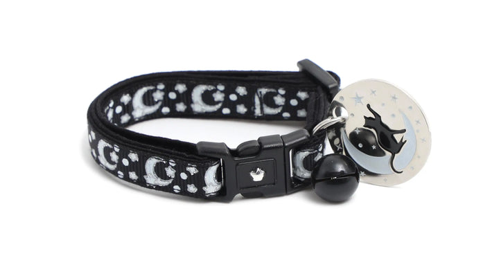 Silver Moons and Stars on Black Cat Collar Pugs2Persians