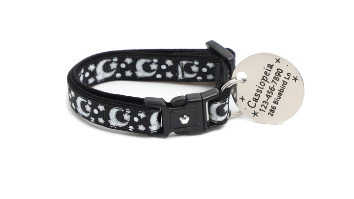 Silver Moons and Stars on Black Cat Collar Pugs2Persians