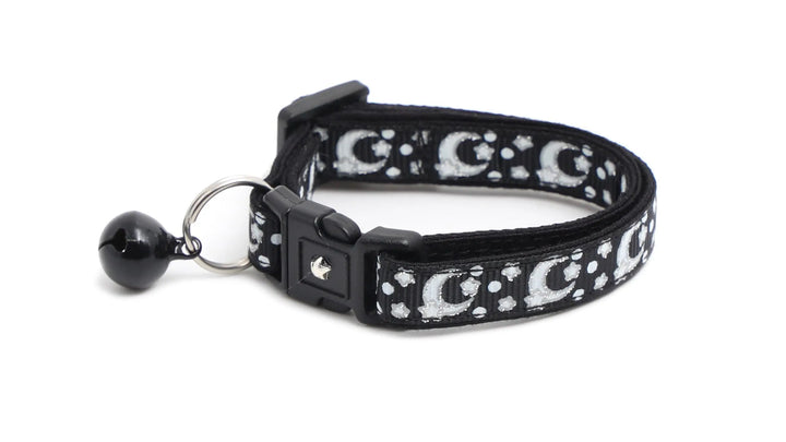 Silver Moons and Stars on Black Cat Collar Pugs2Persians