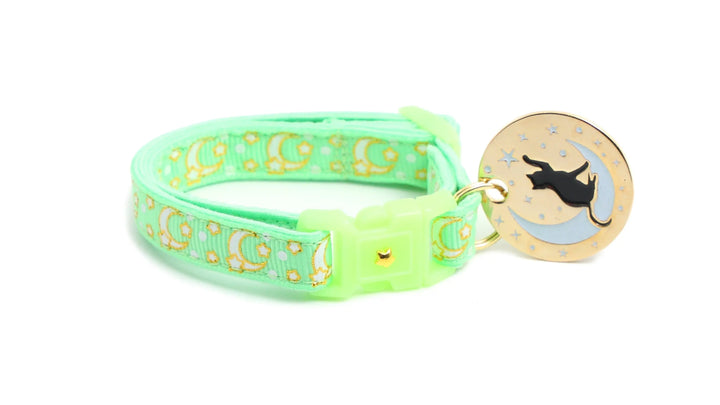 Gold Moons and Stars on Mint Green Cat Collar Pugs2Persians