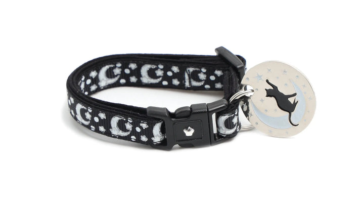 Silver Moons and Stars on Black Cat Collar Pugs2Persians