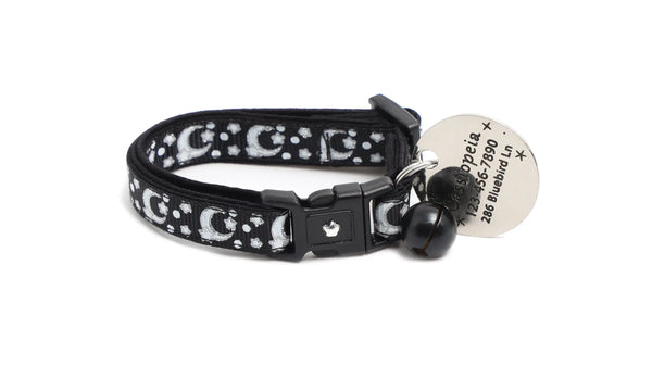 Silver Moons and Stars on Black Cat Collar Pugs2Persians