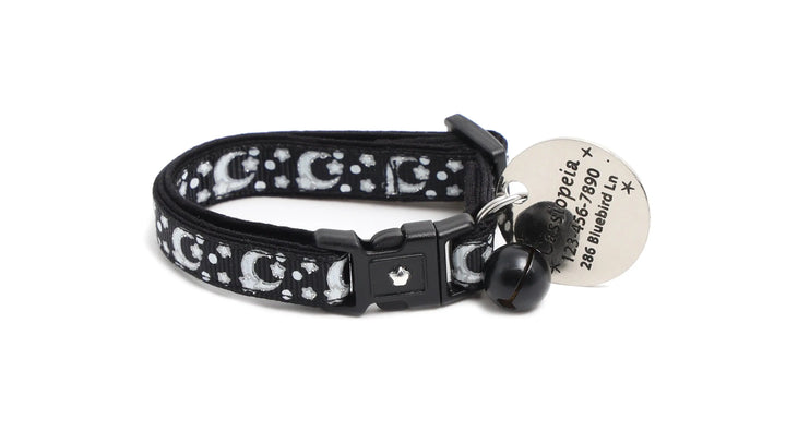 Silver Moons and Stars on Black Cat Collar Pugs2Persians