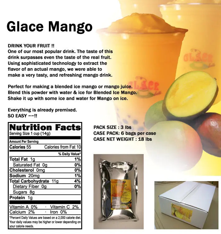 Mango 4 in 1 Mix for Bubble Tea, Smoothies, Lattes and Frappes, 3 lbs. Bag (Case 6 x 3 lbs. Bags) - Made in the USA-1
