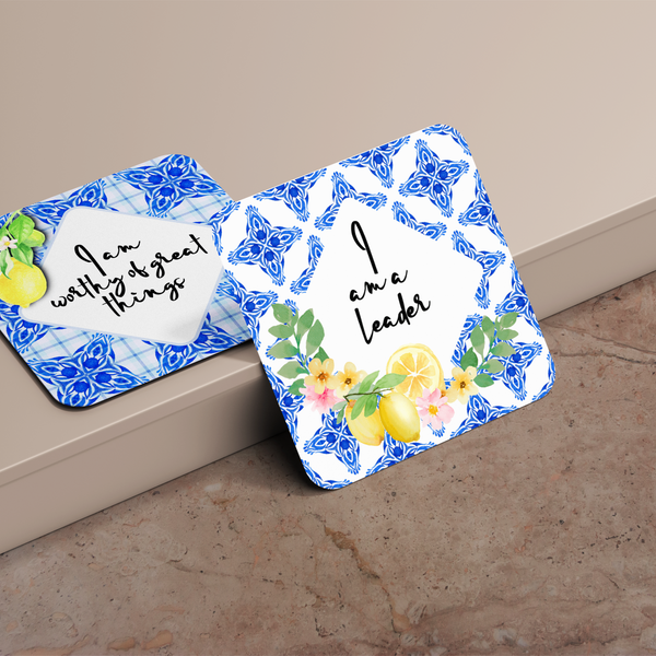 Mediterranean Blue Tiles and Lemons Affirmation Cards - Set of 20-0