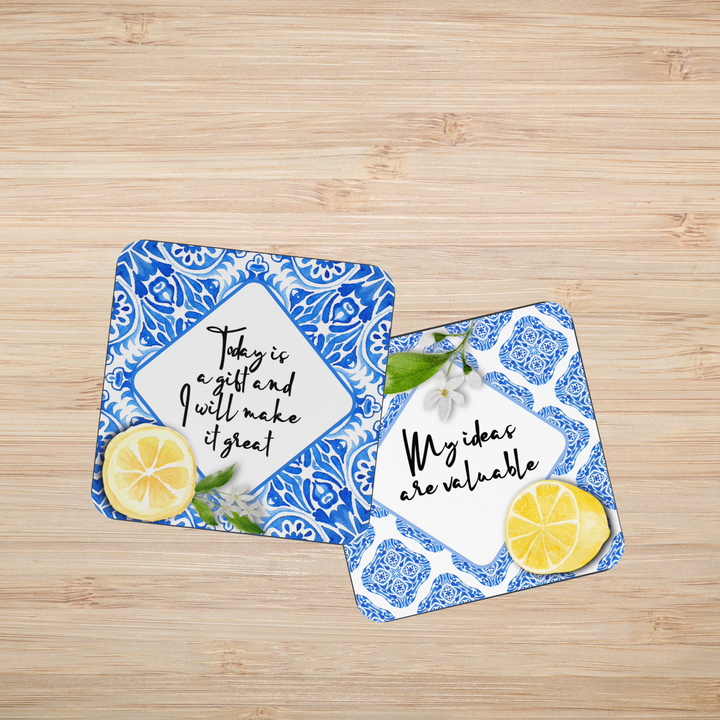 Mediterranean Blue Tiles and Lemons Affirmation Cards - Set of 20-1