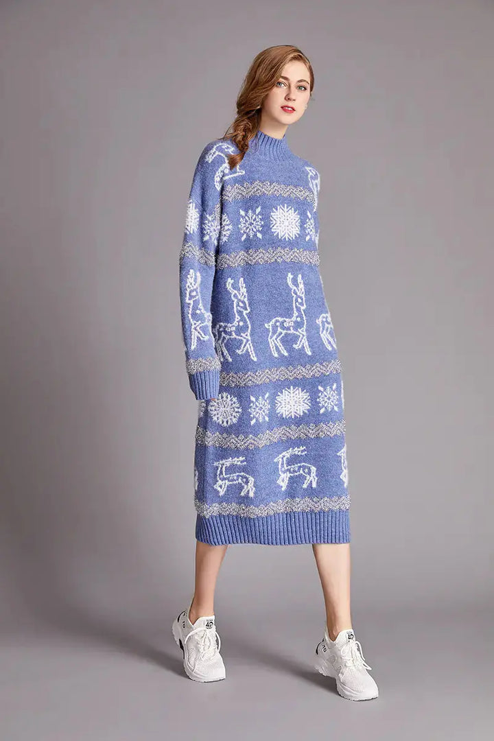Christmas Reindeer Velvet Sweater Dress for Women My Store
