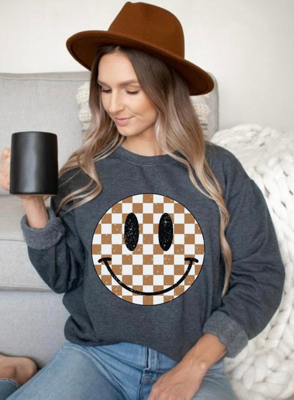 Brown Checkered Smiley Face-0