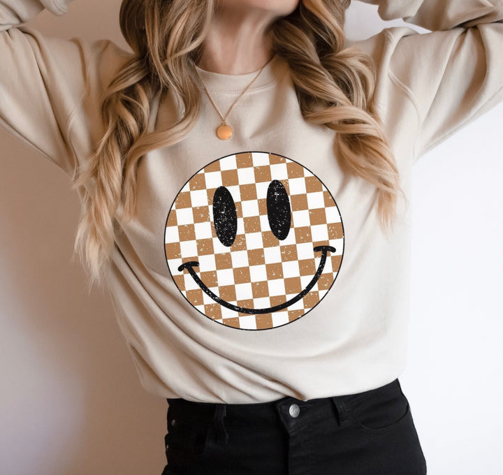Brown Checkered Smiley Face-1
