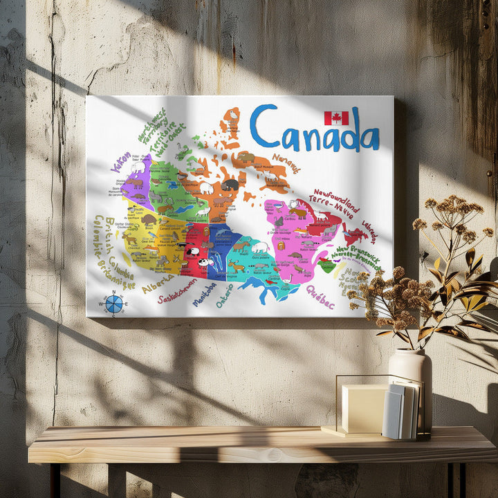 Wall art Illustrated Map of Canada with Animals by Carla Daly-4