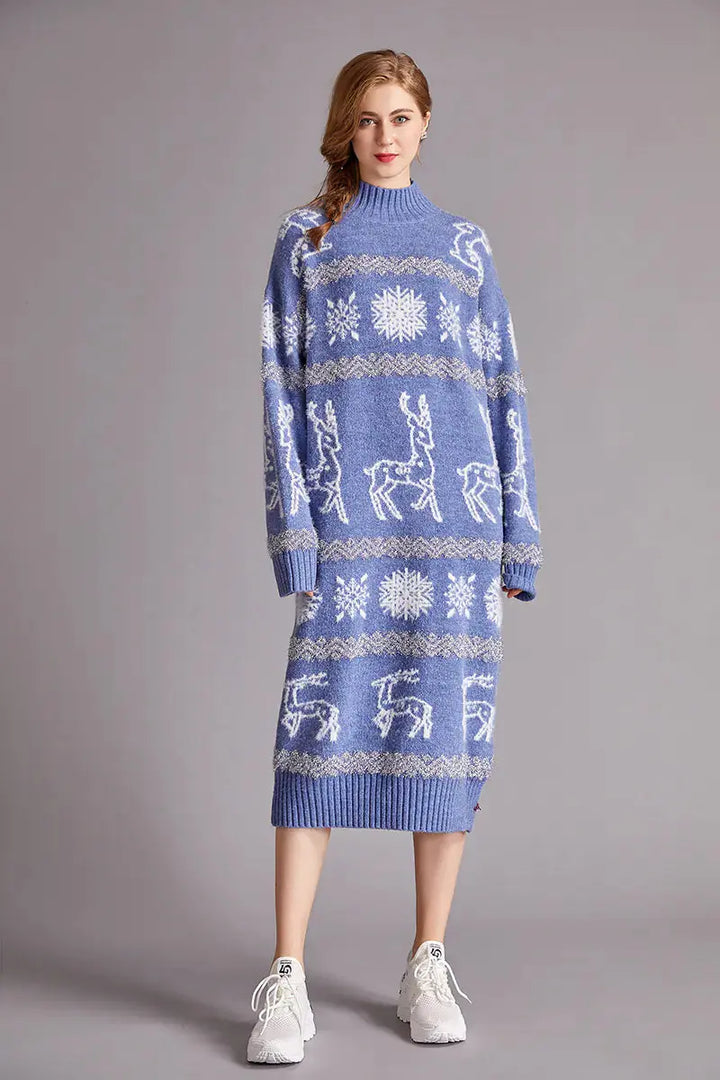 Christmas Reindeer Velvet Sweater Dress for Women My Store