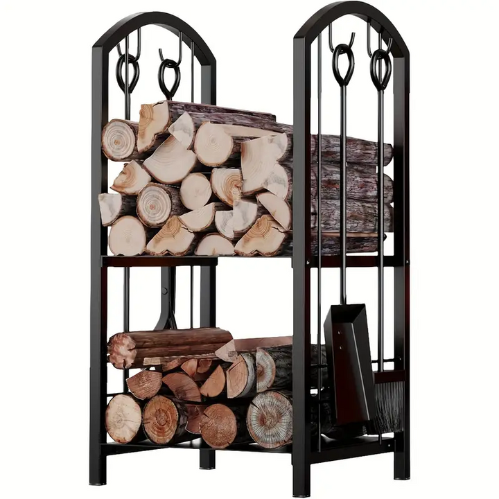 Metal Firewood Rack with 4-Tool Set-2
