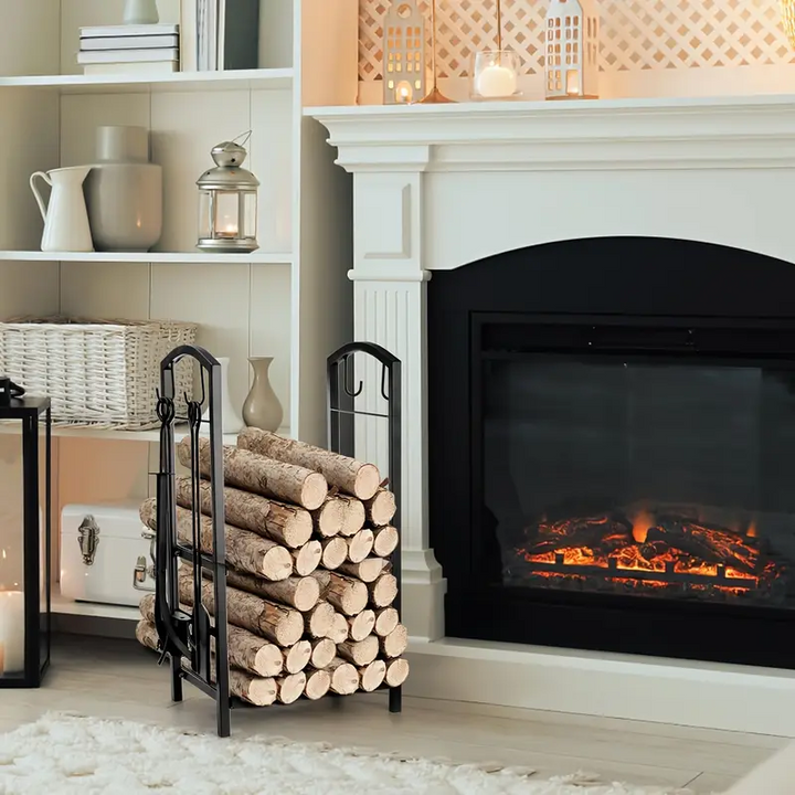 Metal Firewood Rack with 4-Tool Set-1