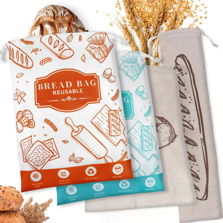 4-Pack Bread Bags for Homemade Bread Reusable Sourdough Bread Storage Bags with TPU Lining for Loafs Baguette Fresh KeepingFreezer Bread Keeper Homesteading Essentials and Baking Gifts. My Store