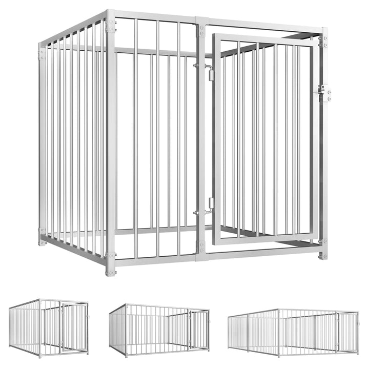 vidaXL Outdoor Dog Kennel Large Dog Crate Dog Cage Playpen Galvanized Steel VidaXL